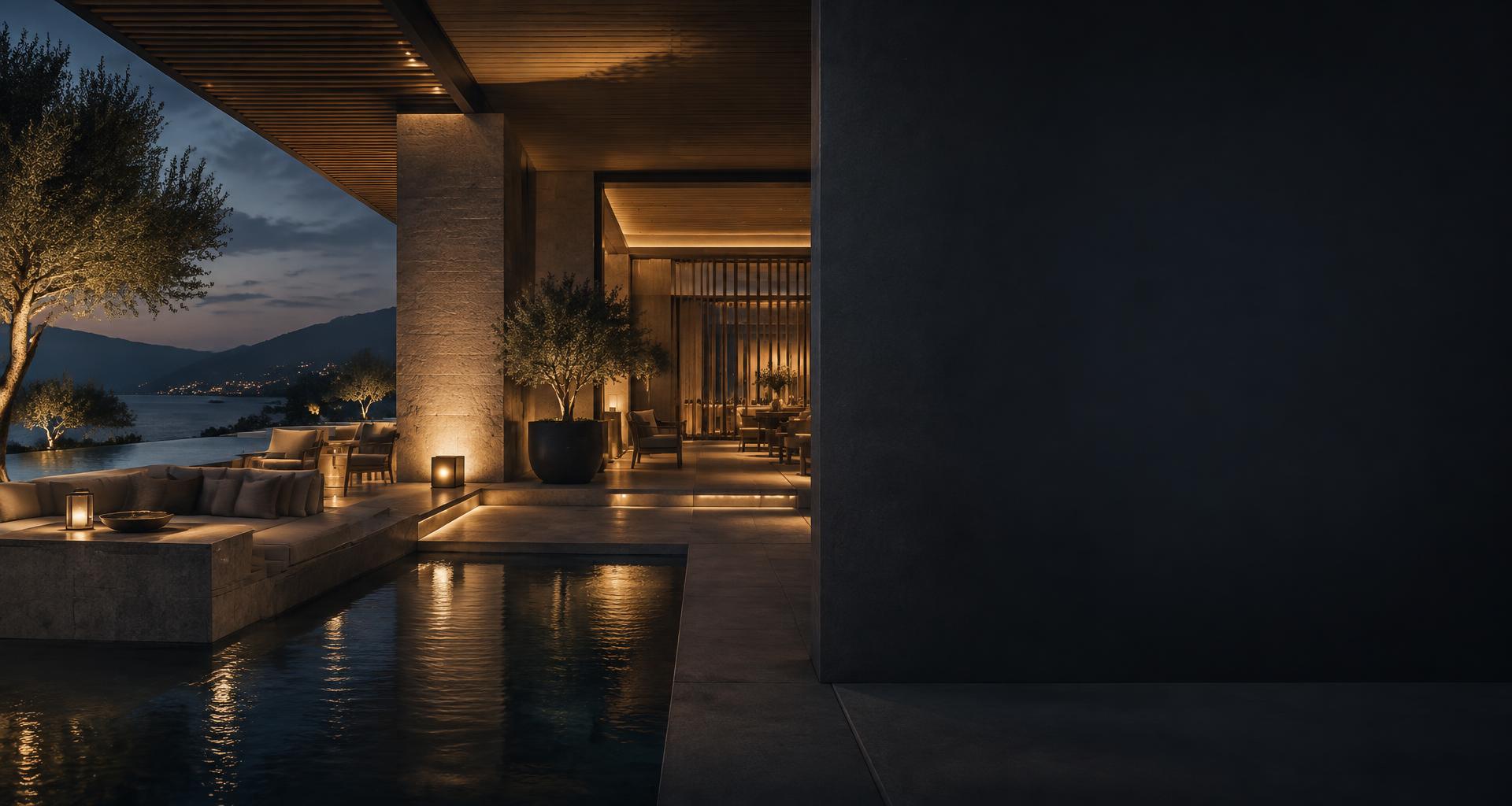 Conceptual hospitality environment with layered lighting and elegant interior architecture